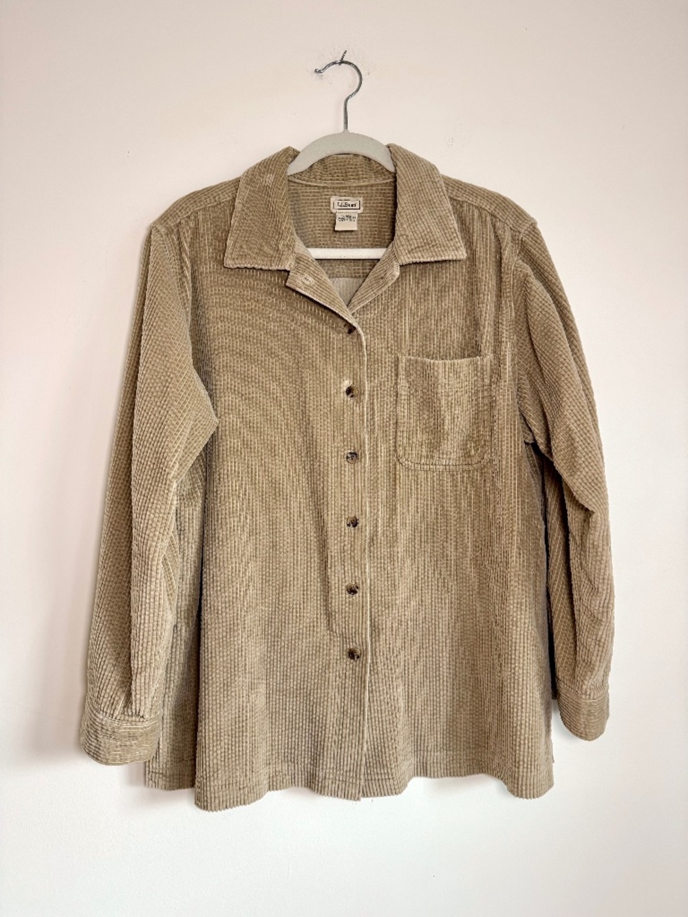 Vintage 90s L.L. Bean Corduroy Button Down Shirt - Tan | Size L